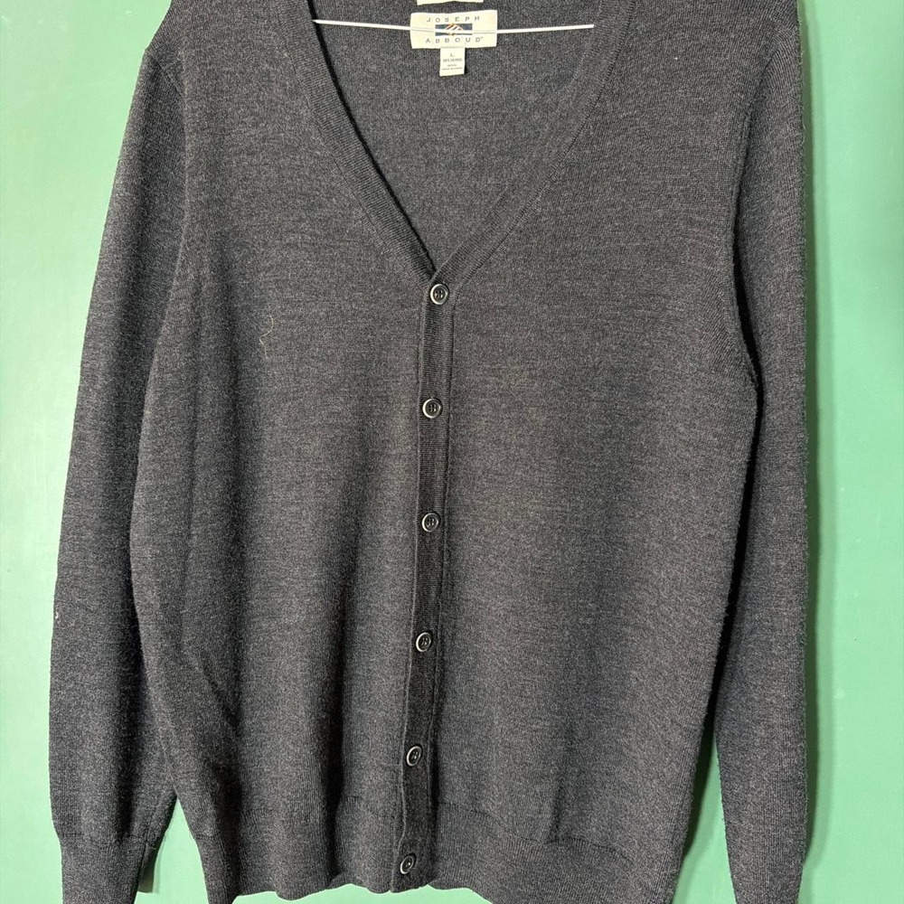 Joseph Abboud Mens Gray 100% Merino Wool Button Front Cardigan Sweater Large